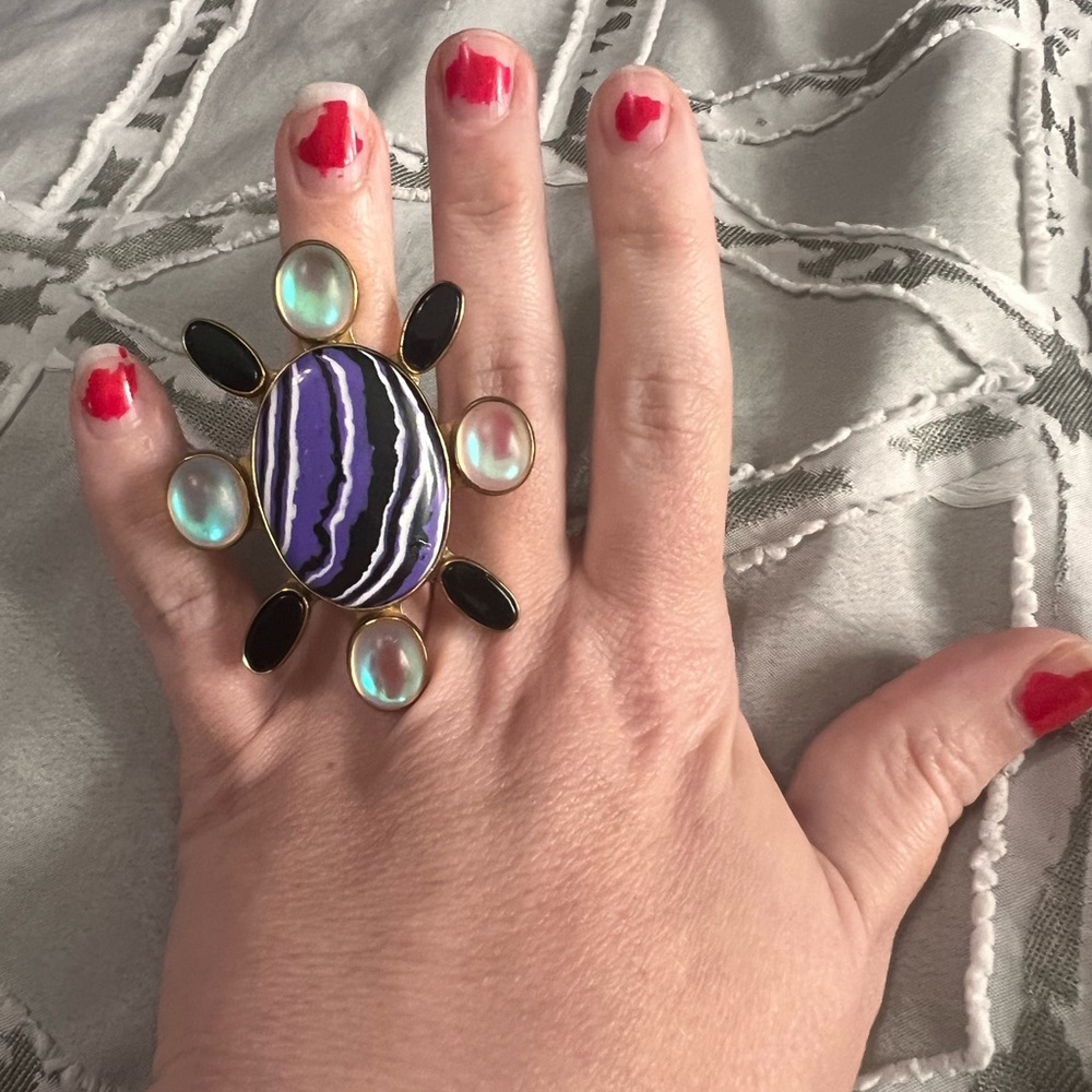 Agate, Luminite, Black Onyx Large Statement Ring - image 2